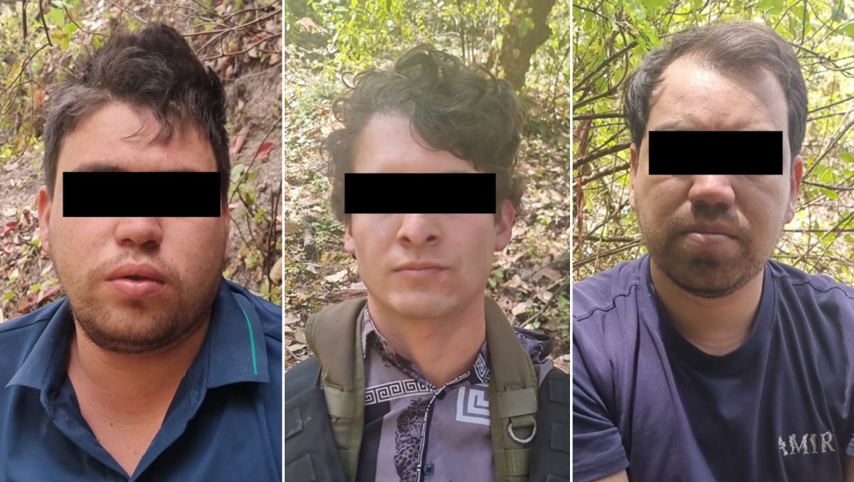 Los detenidos son, de izquierda a derecha: Etzair Lugo 'N', Abel 'N' (mano derecha de 'El Guano' Guzmán) y Eber Israel 'N'. | Foto: Especial