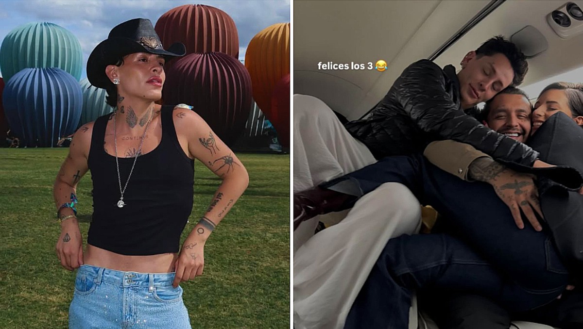 Ángela Aguilar posa con Christian Nodal y Kunno tras rumores de separación