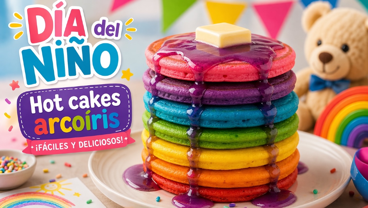 ¿Qué preparar el Día del Niño? Receta de hot cakes arcoíris fáciles | IA DISCOVER