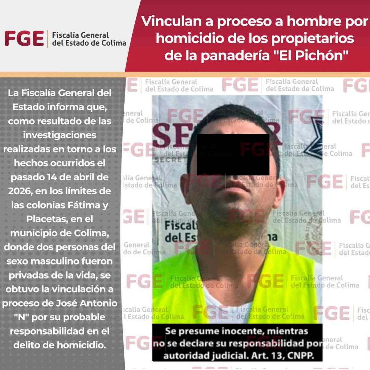 La Fiscalía de Colima informó la vinculación a proceso de José Antonio 'N. | Foto: Especial