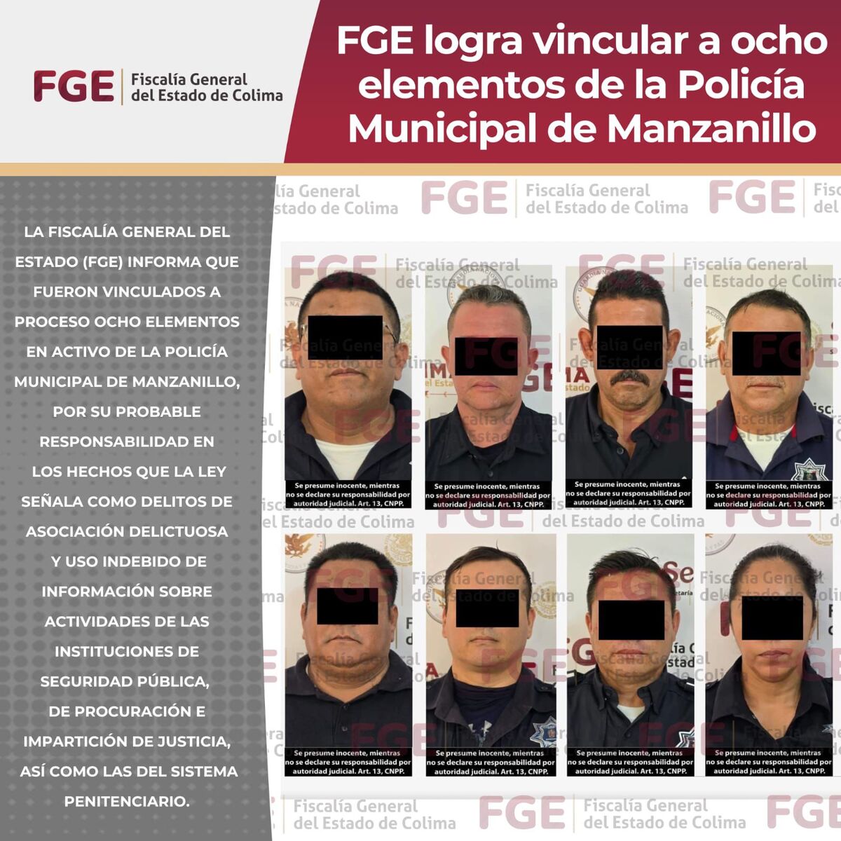 Vinculan a proceso de ocho elementos en activo de la Policía Municipal de Manzanillo.| Foto: Especial