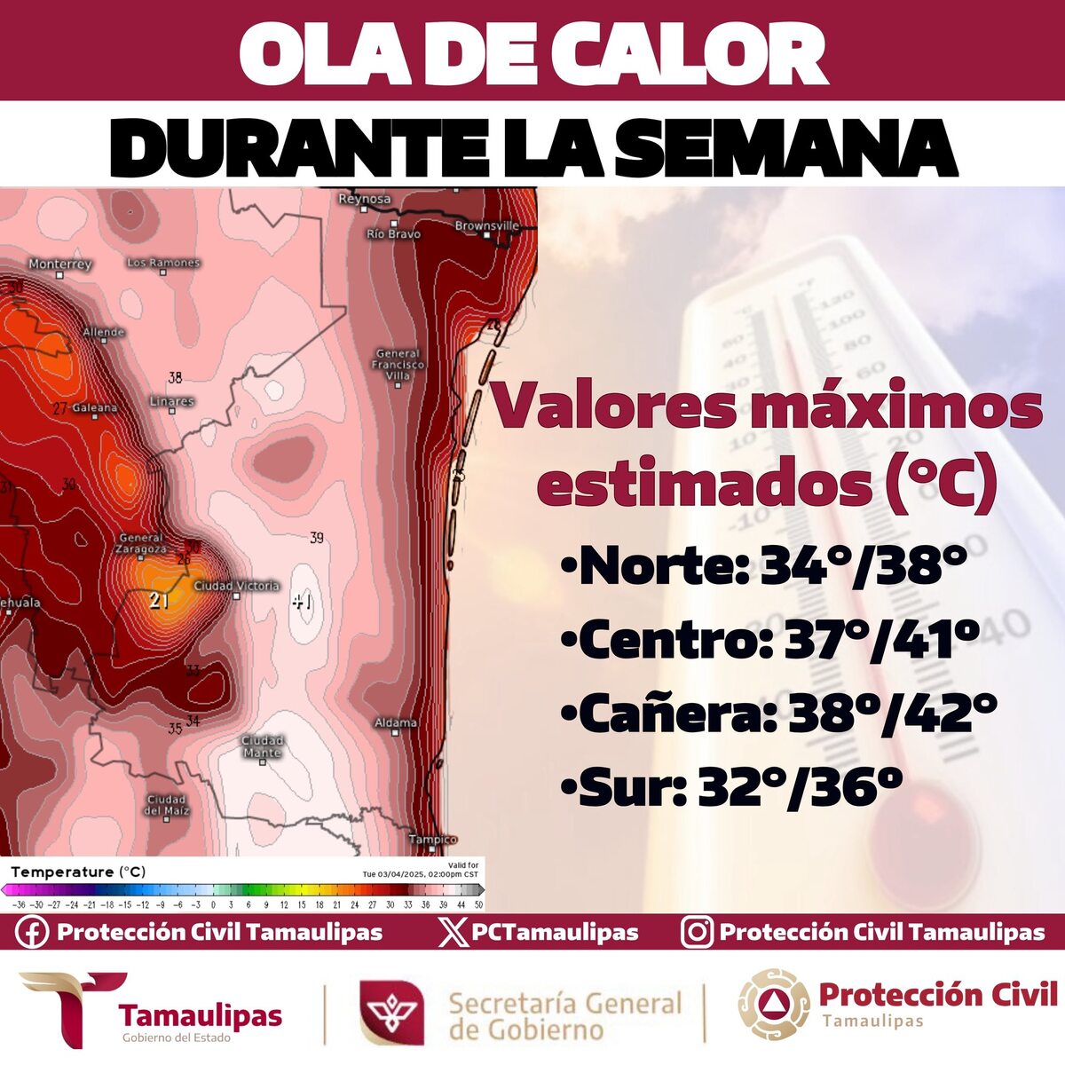 Tamaulipas mantendrá las altas temperaturas. | Protección Civil.