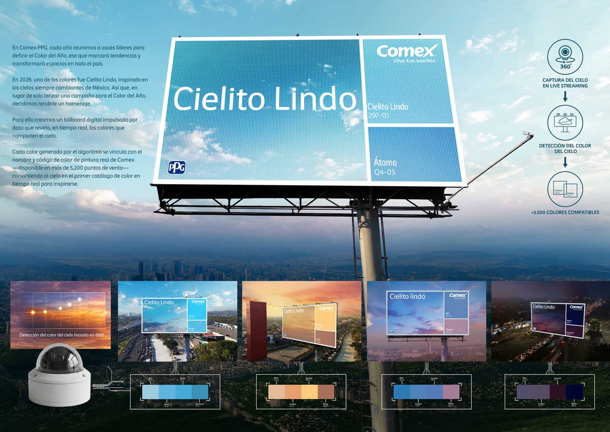 La campaña “Cielito Lindo” convierte los colores del cielo capitalino en combinaciones cromáticas actualizadas en tiempo real. (Cortesía)