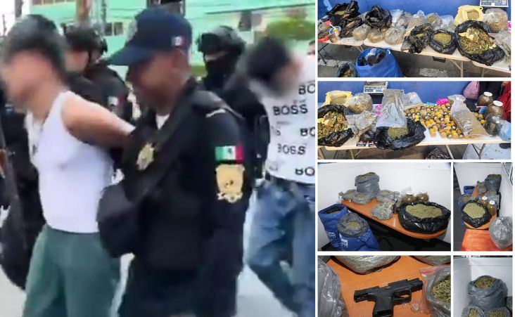 Detienen a Aladir 'N' y Roberto 'N' con alrededor de 80 kilogramos de mariguana y un arma de fuego