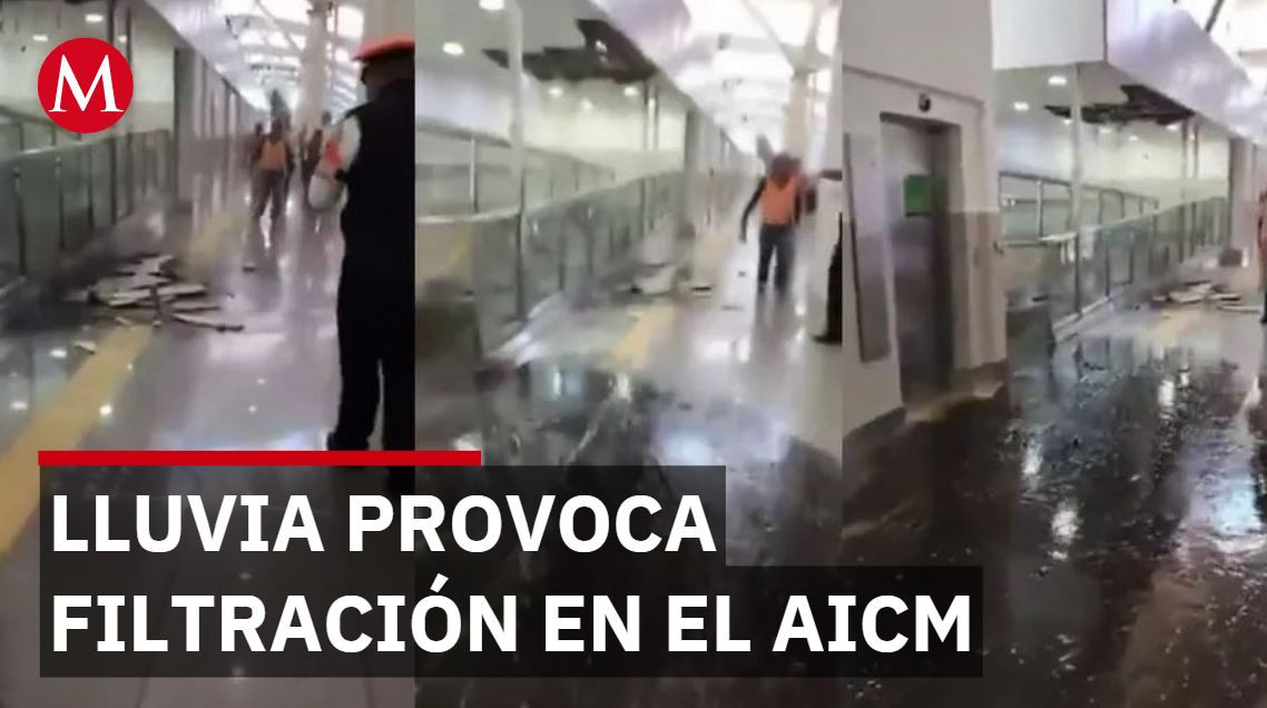 Fuga de aguas negras inunda pasillo de la Terminal 1 del AICM