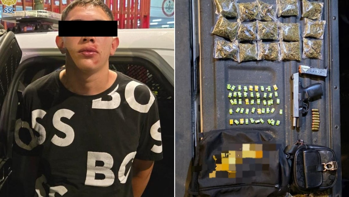 Donovan 'N' fue aprehendido en posesión de un arma y drogas; está relacionado con un triple homicidio en Azcapotzalco. | Foto: SSC