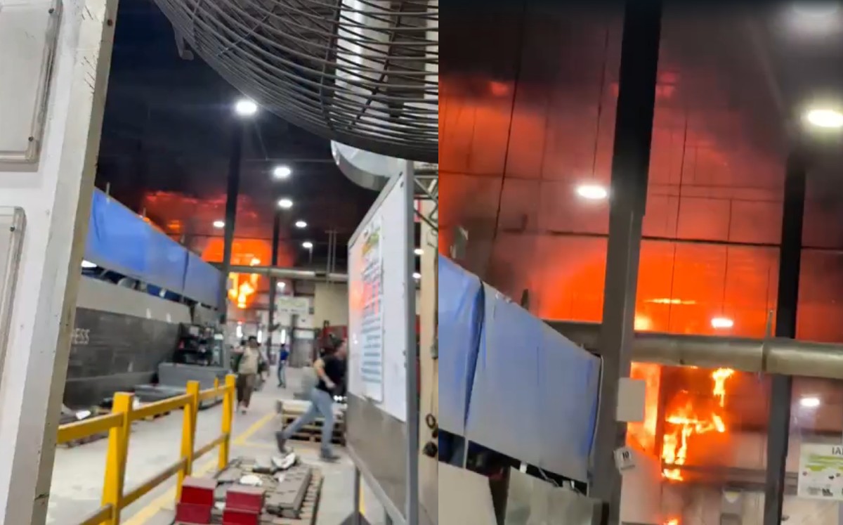 Incendio dentro de Mauiladora en Matamoros. | Captura de pantalla