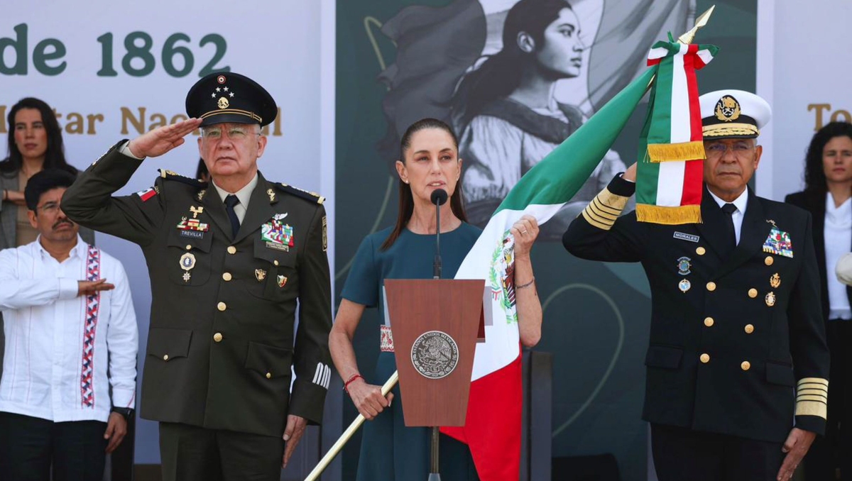 La presidenta Claudia Sheinbaum en la ceremonia conmemorativa del 5 de mayo. | Foto: Presidencia