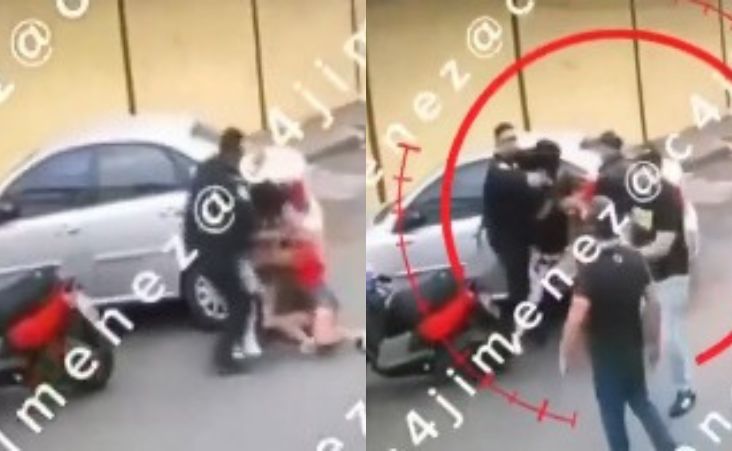Riña entre mujeres y un policía se defiende de un hombre que lo agrede
