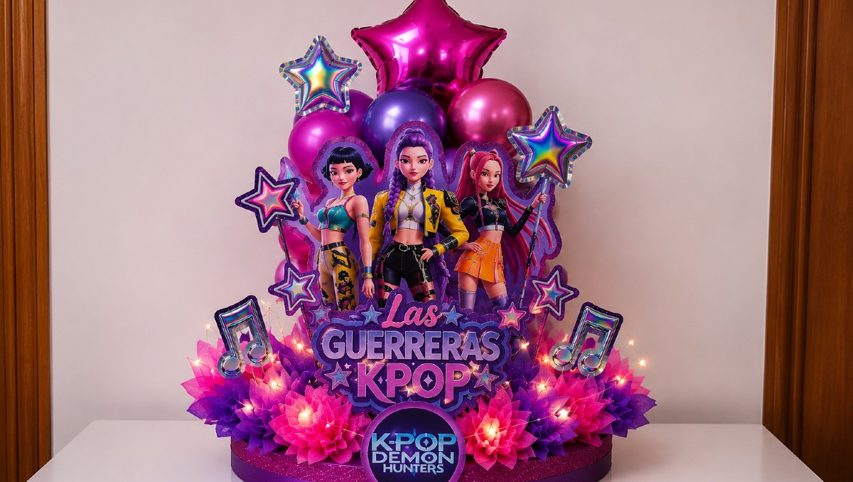Las Guerreras Kpop: centro de mesa con globos y luces paso a paso | IA DISCOVER