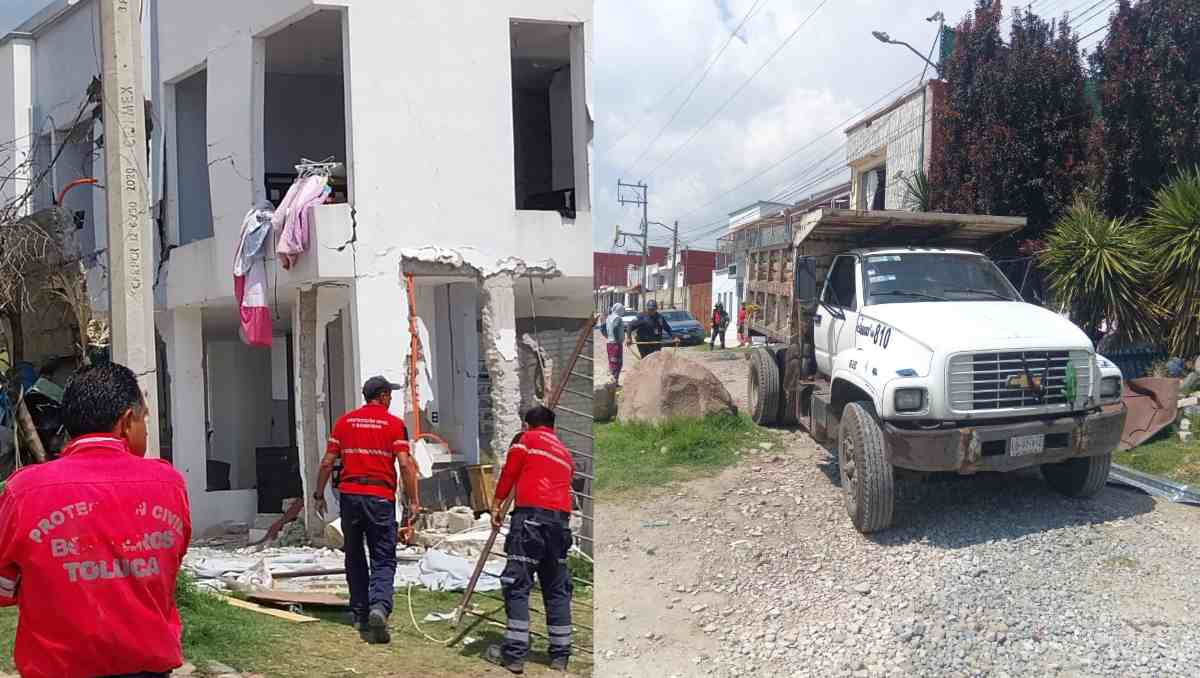 Un cilindro de gas explotó en Capultitlán, Toluca, y afectó 48 casas la noche del jueves. Foto: Especial