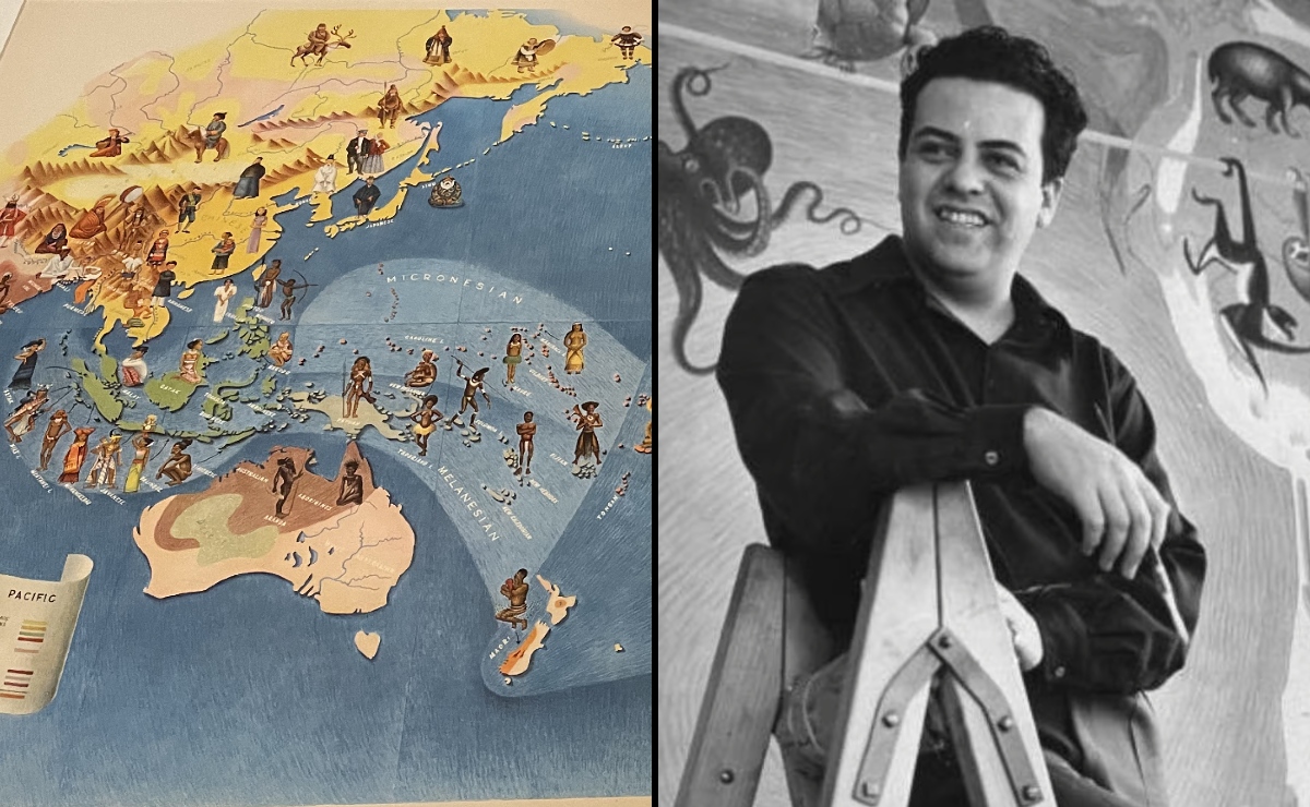 Detalle de ‘Peoples of the Pacific’, de Miguel Covarrubias. (Foto: Ana Quintanilla) | Miguel Covarrubias. (INBAL)