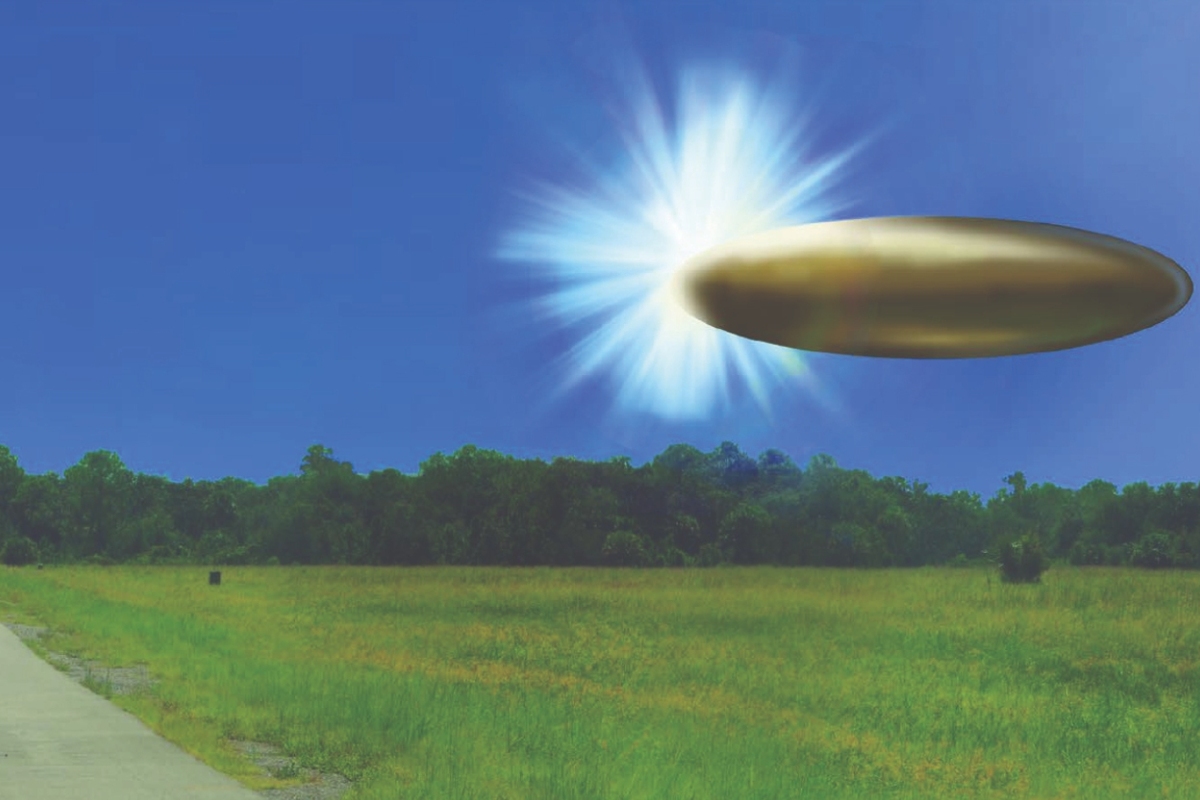 Recreación del FBI basada en testimonios sobre un objeto metálico elipsoidal observado en septiembre de 2023. | Imagen: Departamento de Guerra de EU