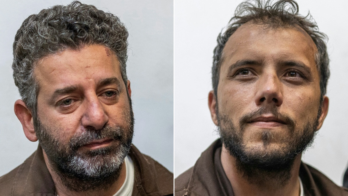 El activista español Saif Abu Keshek y el activista brasileño Thiago Avila llegan al tribunal. | AFP