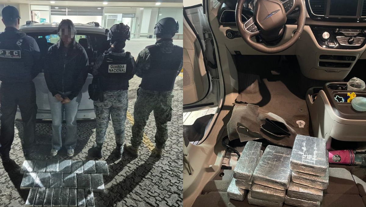 Detienen a mujer estadounidense con droga oculta en vehículo en Guanajuato