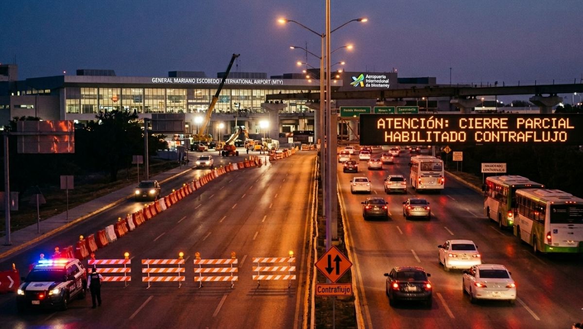 Habrá cierre parcial en Boulevard al Aeropuerto de Monterrey. | Imagen generada con IA