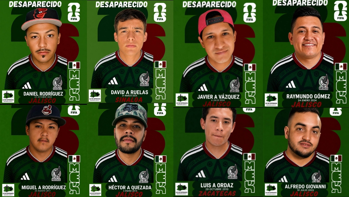 Colectivos con ayuda de la IA crearon estampas con rostros de desaparecidos para protestar en el Mundial (Fotos: Cortesía)