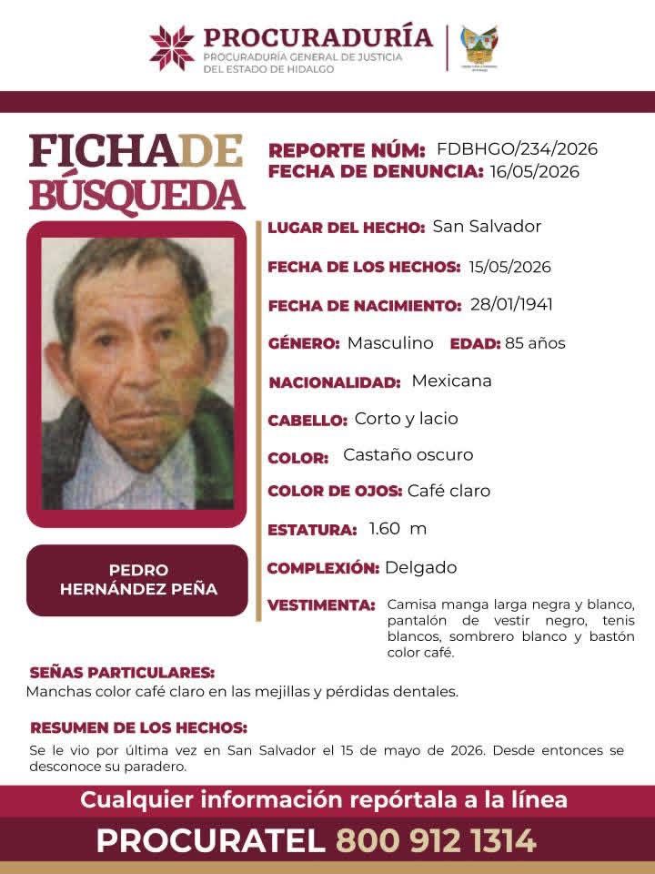 Reportan desaparición de adulto mayor de 85 años en San Salvador