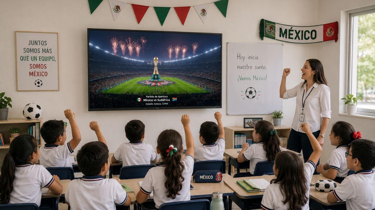 La Secretaría de Educación y escuelas particulares integrarán actividades relacionadas con el Mundial de futbol.| Imagen creada por IA.