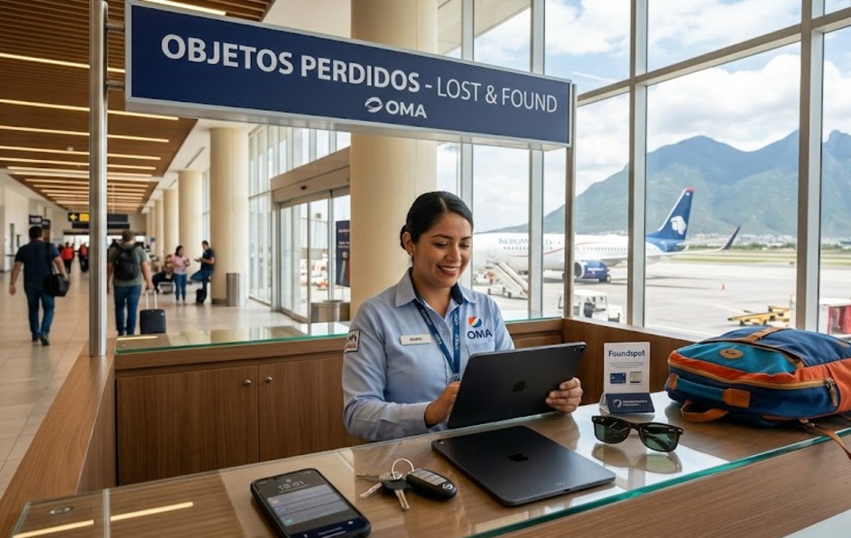 El Aeropuerto de Monterrey cuenta con una plataforma llamada "Foundspot" que facilita la búsqueda y devolución de pertenencias. | Gemini