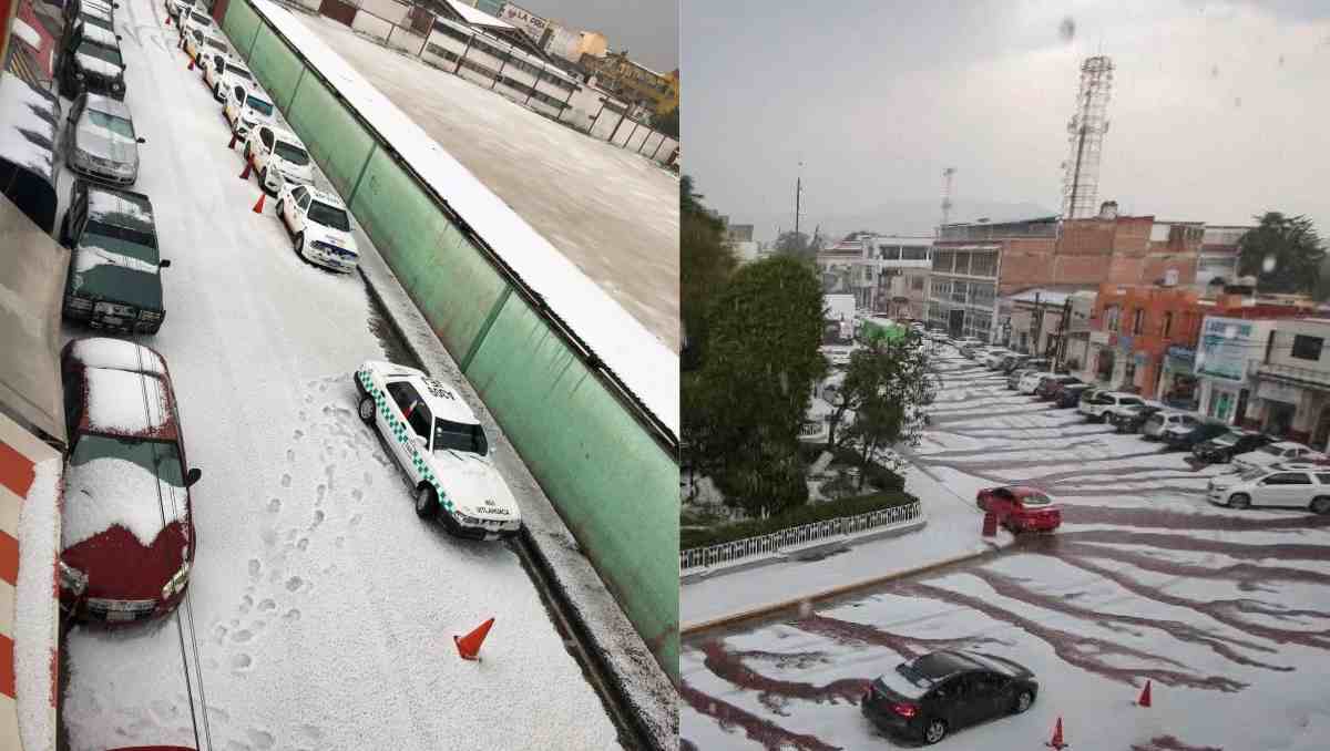 La caída de granizo complicó la circulación vehicular para los automovilistas. Foto: Especial
