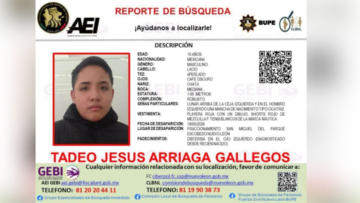 Tadeo Jesús Arriaga Gallegos desapareció en el municipio de Escobedo. | Especial