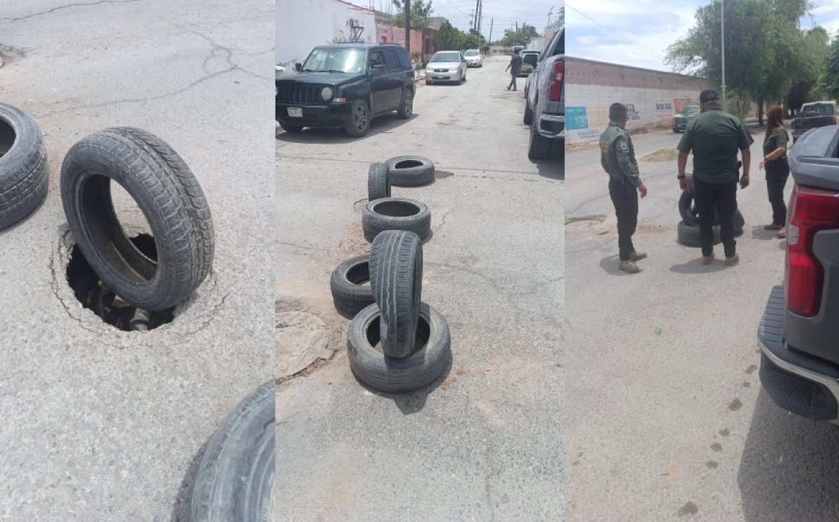 Vecinos optaron por poner llantas ante hundimientos en calle de San Pedro | Especial