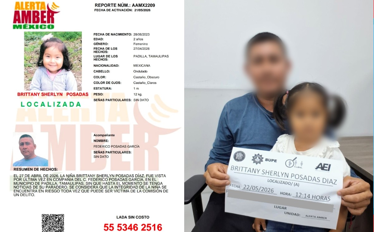 Encuentran sana y salva a Brittany Sherlyn tras ficha de búsqueda en Tamaulipas.