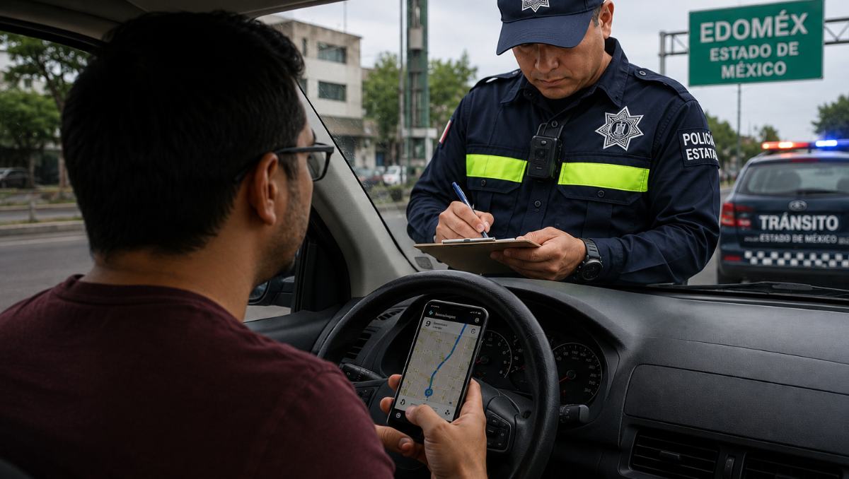 Autoridades mexiquenses sancionan el uso del GPS durante la conducción por riesgo de accidentes viales. Imagen creada con IA