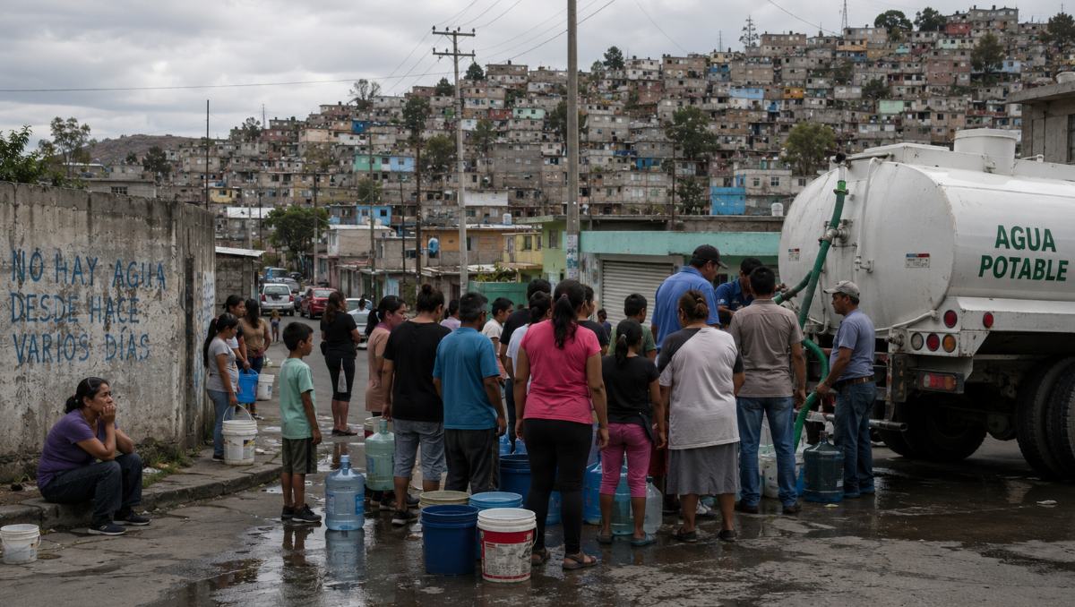 Fallas en pozos dejarán sin agua a miles de habitantes en distintas colonias de Nezahualcóyotl. Imagen creada con IA