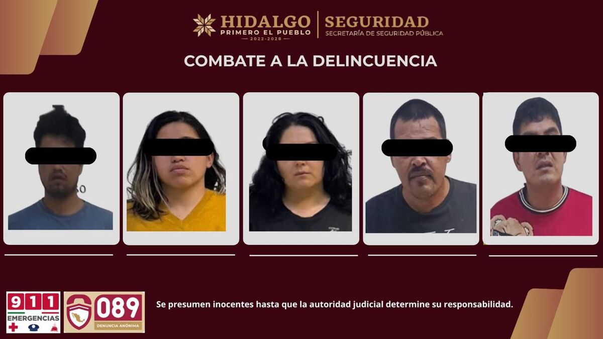 Persecución termina con cinco huachicoleros detenidos y casi 3 mil litros de combustible asegurados en Hidalgo. (SSPH)