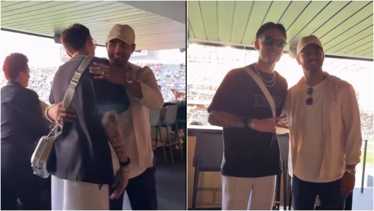 Carlos Vela se encuentra con Peso Pluma durante partido del LAFC (Especial)