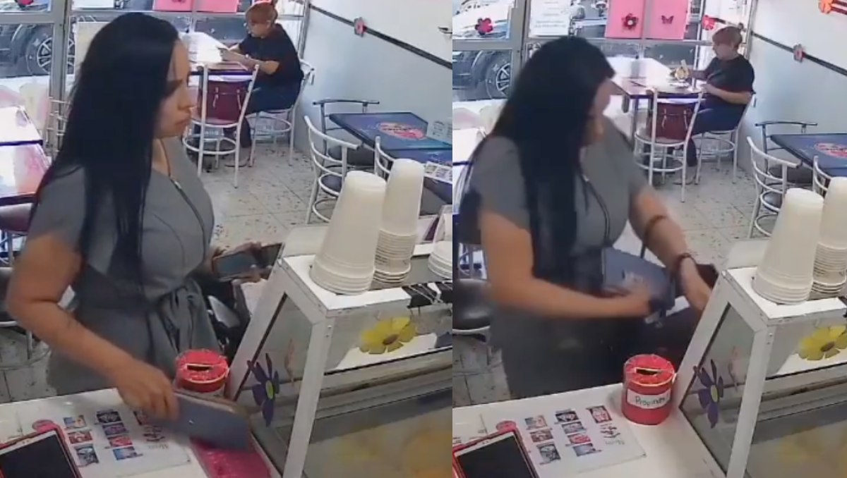 Mujer roba calculadora en una nevería y el video se vuelve viral en redes sociales (Foto: Captura de pantalla)