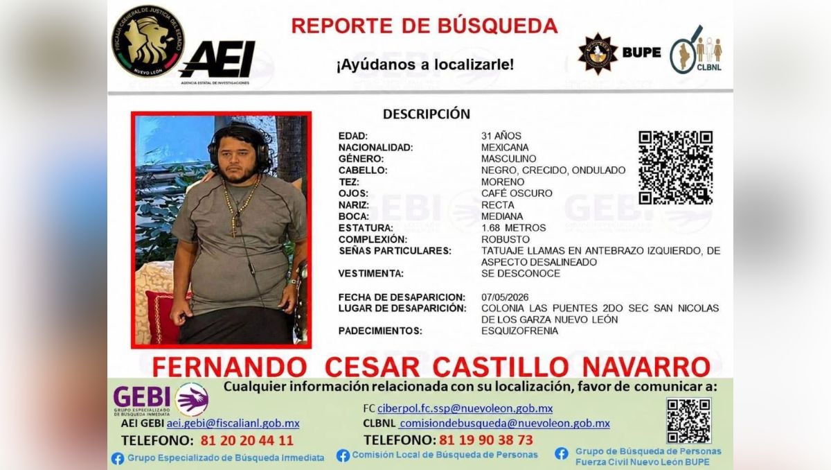 Ficha de búsqueda para localizar a Fernando César Castillo Navarro. | Especial