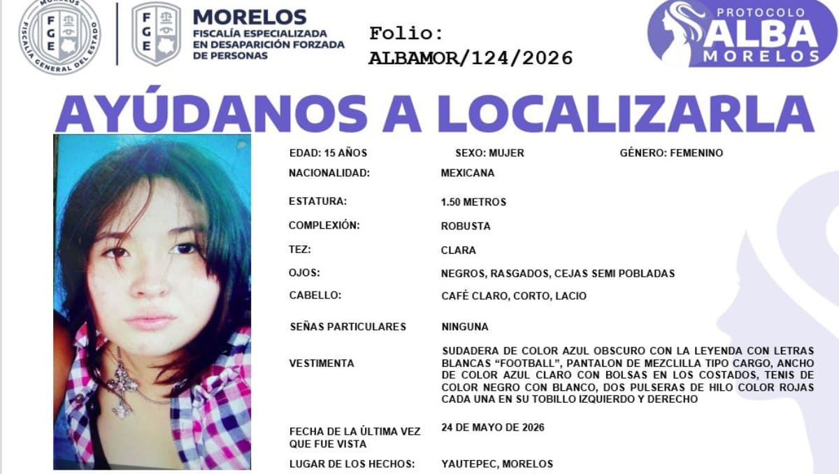 La joven fue vista por última vez en Yautepec. | FGE Morelos
