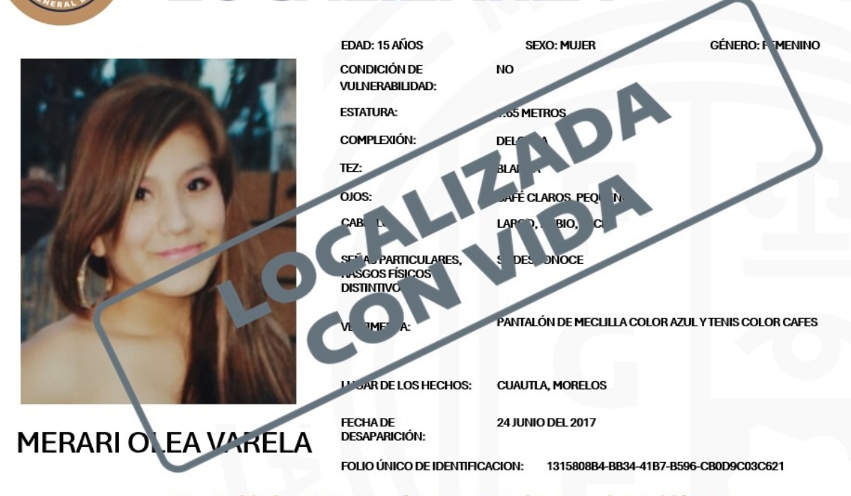 Merari Olea Varela fue hallada luego de nueve años de que fuera reportada como desaparecida | Foto: FGE Morelos