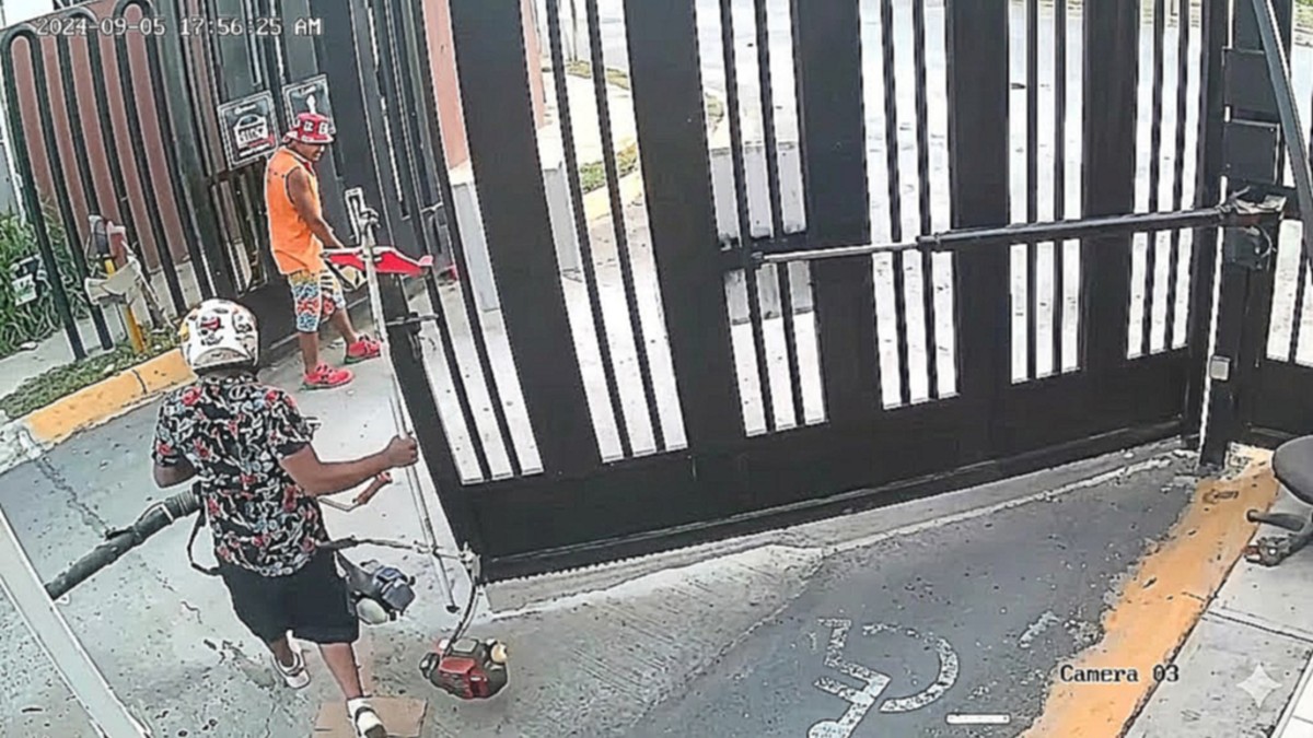 Los sospechosos ingresaron a la colonia aprovechando que un vehículo activó el portón de acceso principal. | Captura de pantalla