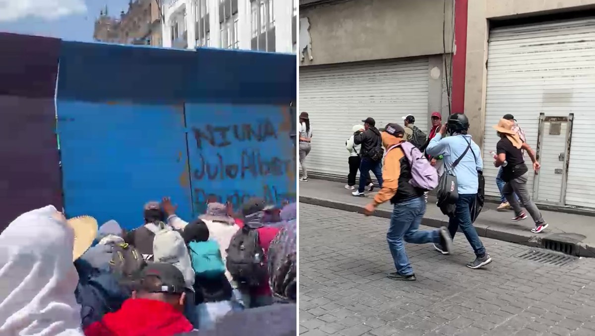 Manifestantes intentaron ‘tumbar’ las vallas que rodean Palacio Nacional y persiguieron policías. | Foto: Especial