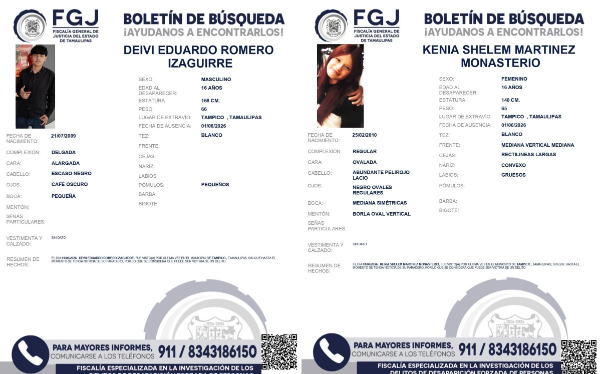 Buscan a Kenia Shelem y Deivi Eduardo en Tamaulipas. | Comisión Estatal de Búsqueda de Personas Tamaulipas