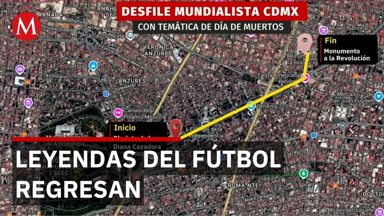 Desfile mundialista en CdMx rinde homenaje a leyendas del fútbol con temática de Día de Muertos