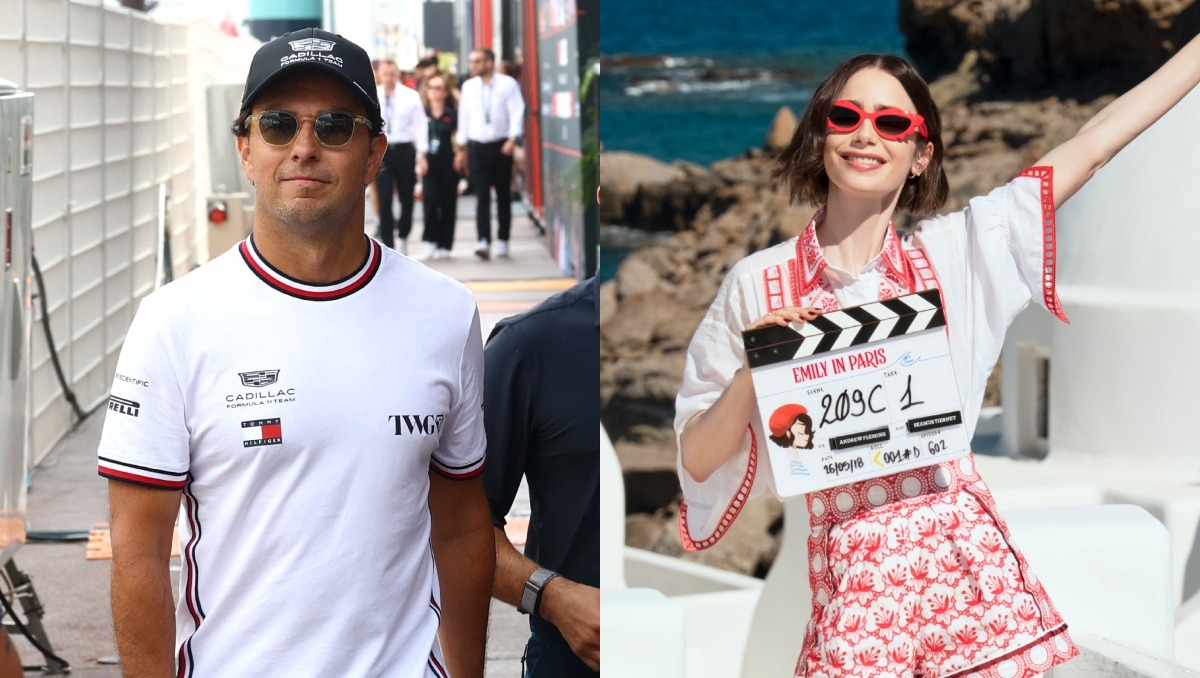 'Checo' Pérez y Lily Collins juntos en el GP de Mónaco durante el rodaje de 'Emily in París' (Reuters/X: @NetflixLAT)