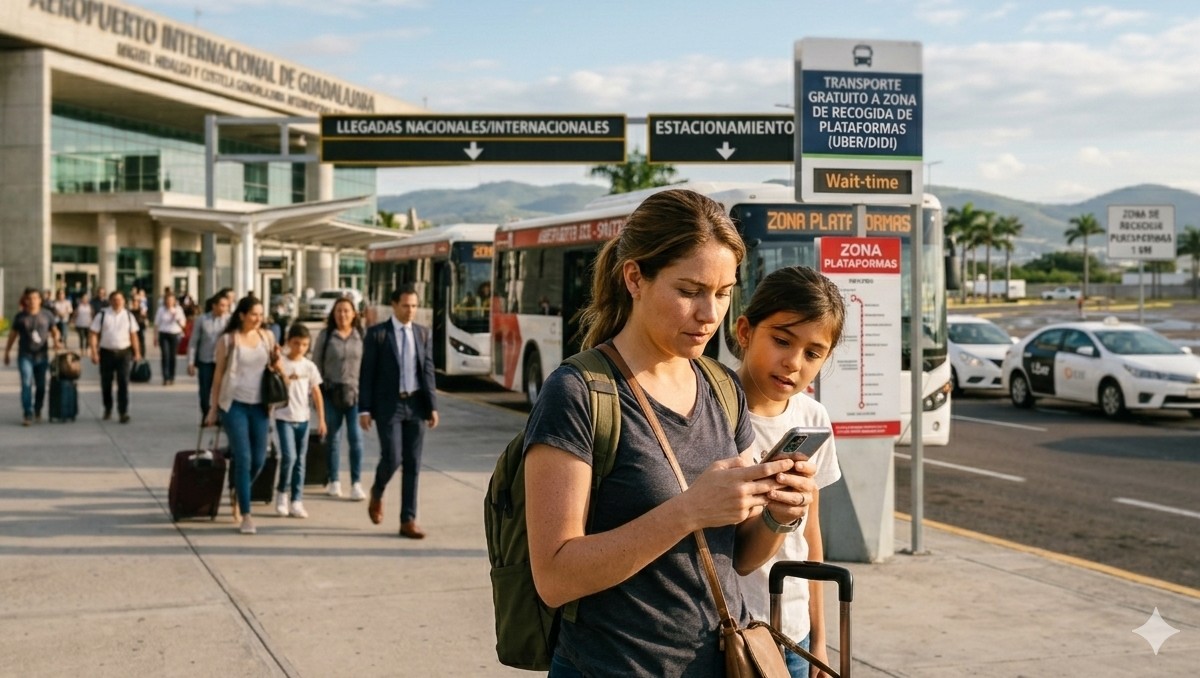 Así puedes pedir Uber o Didi en el nuevo estacionamiento para plataformas del aeropuerto de Guadalajara (Gemini IA)
