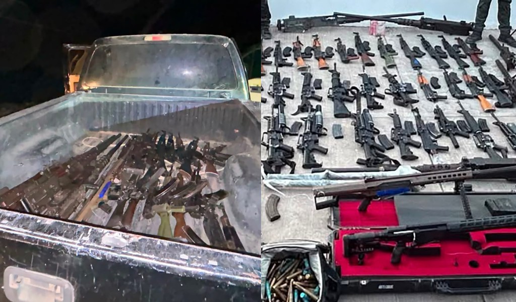 Decomisan camioneta con 50 armas de fuego, cartuchos y cargadores en el municipio de Badiraguato | Foto: Gabinete de Seguridad