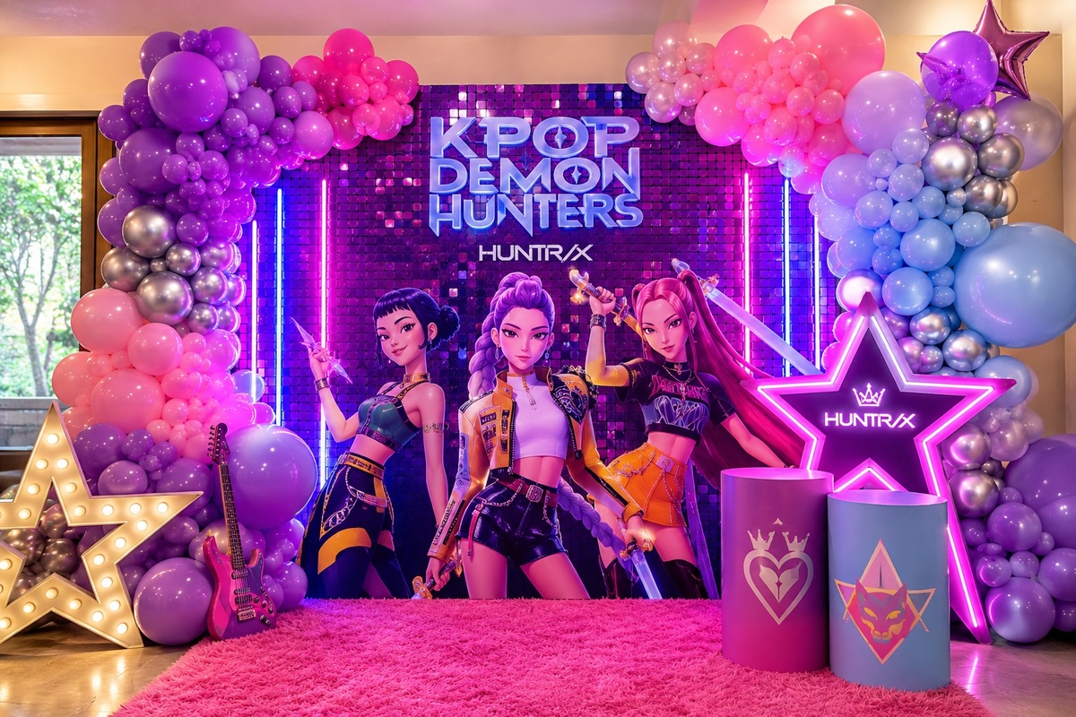 Cómo hacer un fondo de fotos de Las Guerreras K-Pop con globos y luces | IA DISCOVER
