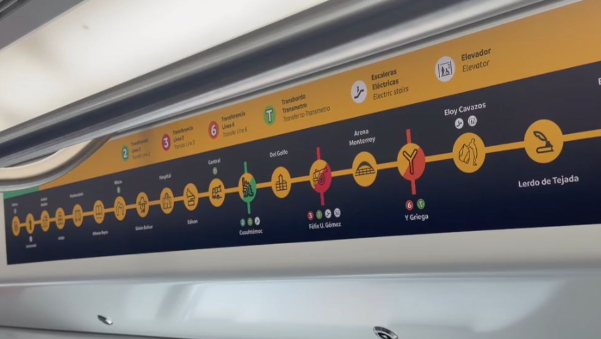 Así luce la señalítica en los vagones de Metrorrey. | Miranda Arias