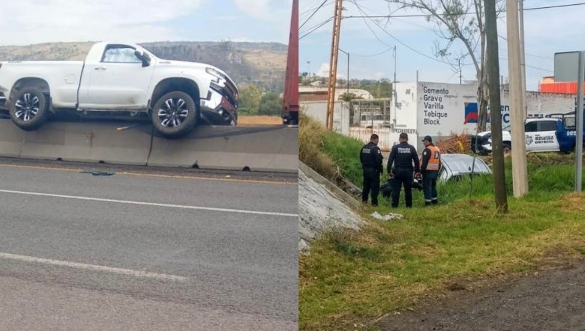 Presunto ataque armado sobre la carretera Abasolo-Irapuato; camioneta queda impactada en barrera de contención y otra más en canal de agua