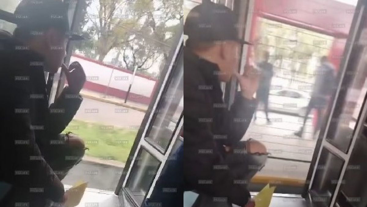 La unidad del Mexibús circuló sin la protección a la altura de la estación El Carmen. | Foto: RRSS