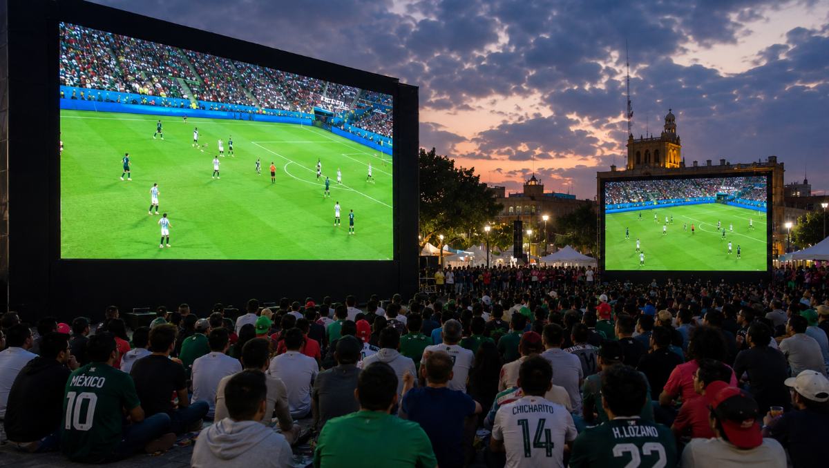 Toluca y otros 13 municipios habilitarán espacios públicos con pantallas para seguir el Mundial 2026. | Imagen creada con IA