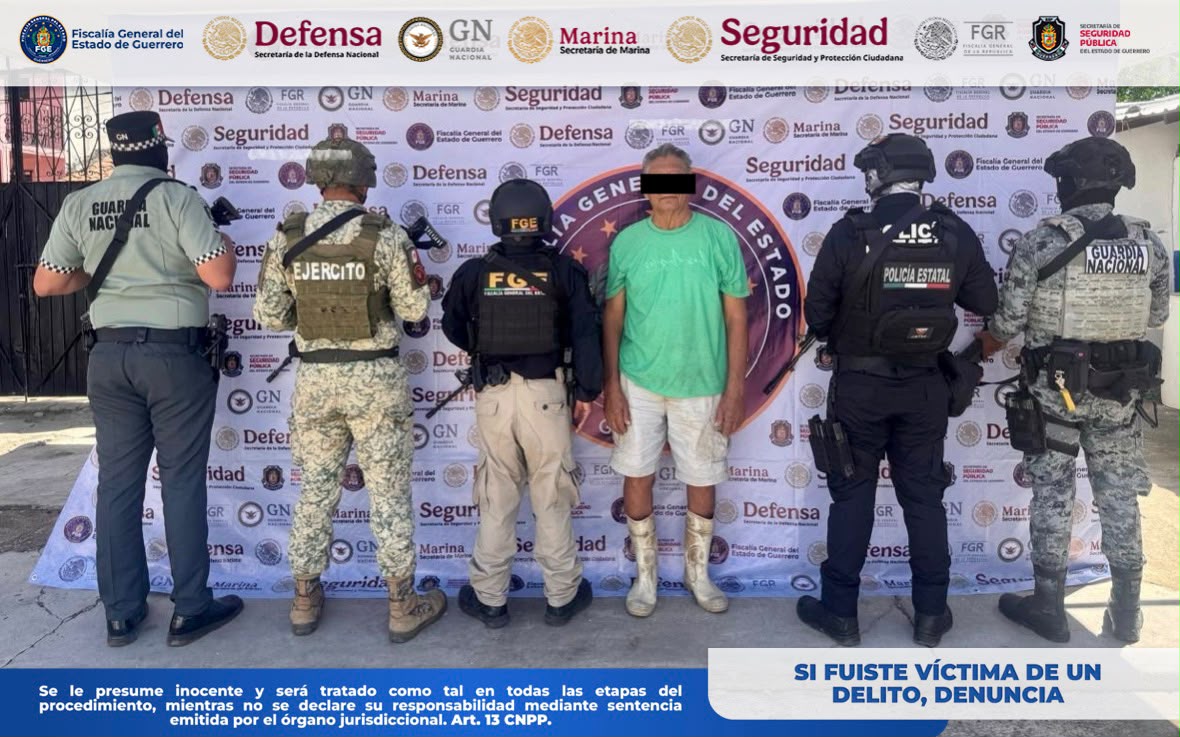Aprehensión de Bernardo "N" a cargo de elementos de la FGE-Guerrero en coordinación con fuerzas federales y estatales. | Foto: Flor Miranda.