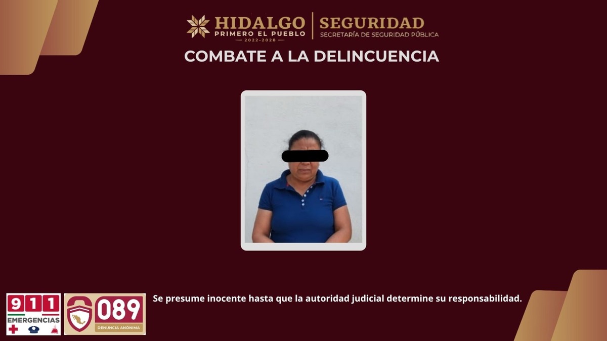 Detienen a mujer acusada de cobrar “cuotas” a comerciantes en Central de Abastos en Tezontepec de Aldama (Cortesía SSH)